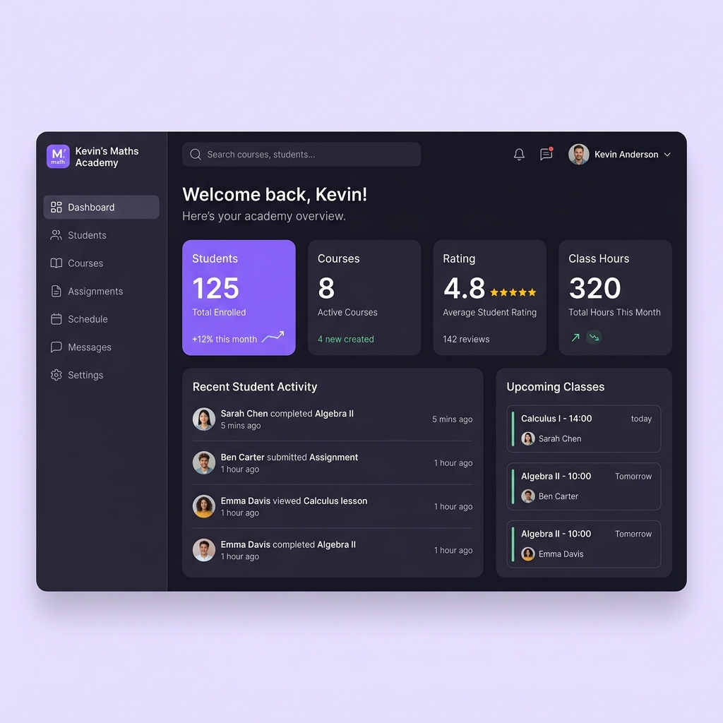 Tutor Dashboard Mockup